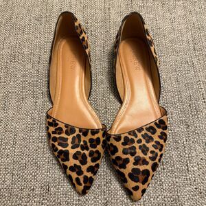 J. Crew Zoe D’Orsay Flats Calf Hair Leather Point Toe Leopard Black/Tan 7.5